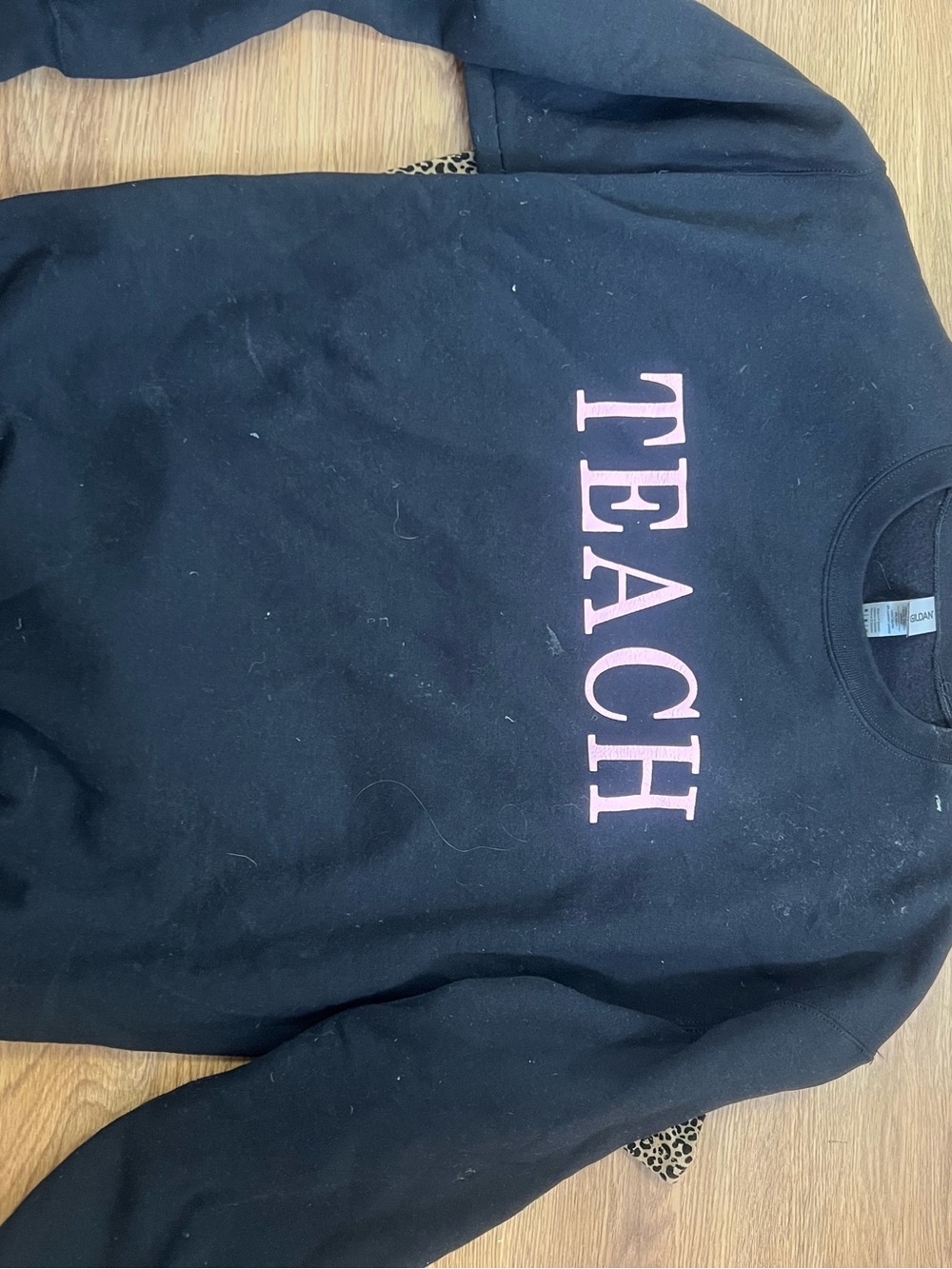 Teach Graphic Crewneck Sweatshirt - Black with Pink Text